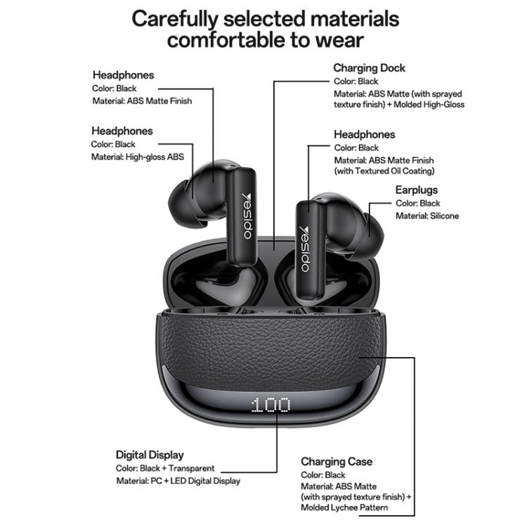 Yesido TWS40 Quad-Microphone ANC+ENC Noise Reduction TWS Bluetooth Earphone, TWS40