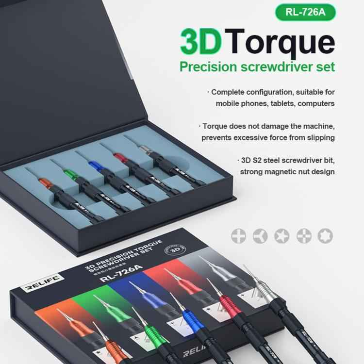 RELIFE RL-726A 5 in 1 Strong Magnetic 3D Torque Precision Screwdriver Set, RELIFE RL-726A