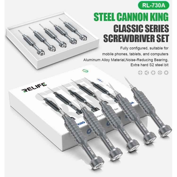 RELIFE RL-730 Steel Cannon King Classic Series Aluminum Alloy Screwdriver Set, Star 0.8, Phillips 1.5, Phillips 2.5, Y 0.6, Torx T1