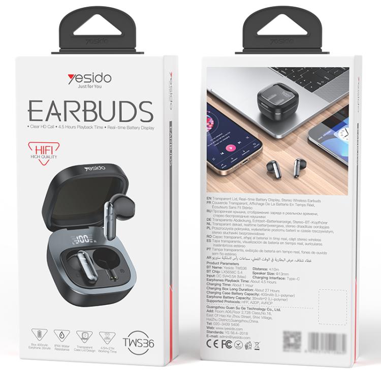 Yesido TWS36 TWS Wireless Bluetooth Earphone, TWS36