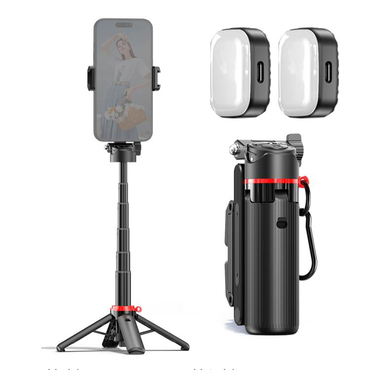 F07 410mm Mini Portable Wireless Remote Control Quadrapod Selfie Stick, No Fill Light, with 1pc D9 Fill Light, with 2pcs D9 Fill Lights