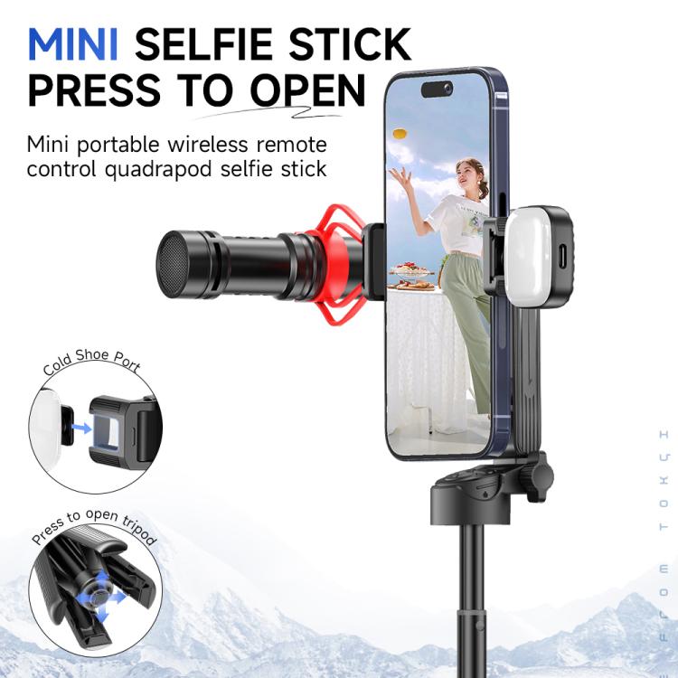 F07 410mm Mini Portable Wireless Remote Control Quadrapod Selfie Stick, No Fill Light, with 1pc D9 Fill Light, with 2pcs D9 Fill Lights