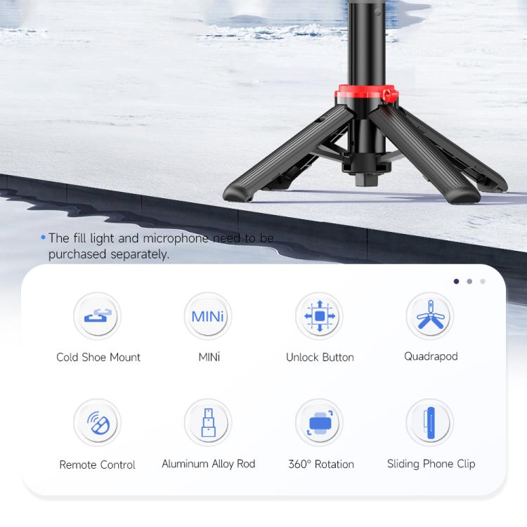 F07 410mm Mini Portable Wireless Remote Control Quadrapod Selfie Stick, No Fill Light, with 1pc D9 Fill Light, with 2pcs D9 Fill Lights