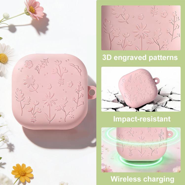 XDcase Floral Embossing Silicone Earbuds Case with Hook, For Samsung Galaxy Buds4 / 4 Pro