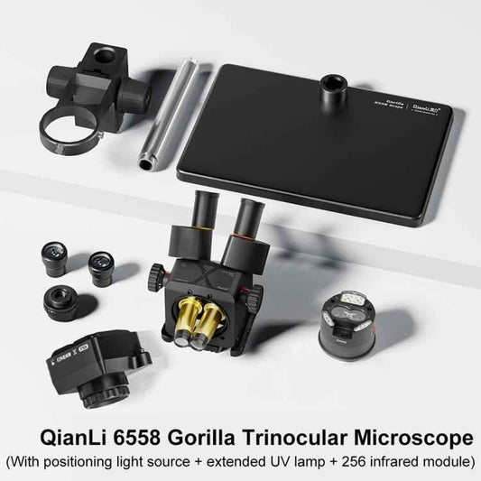 QianLi 6558 6.5X-58X Gorilla Trinocular Microscope with Light Source + UV Lamp + 256 IR Module, with Light Source + UV Lamp + 256 IR Module, Plug:US Plug, QianLi 6558 with 256 IR Module EU Plug