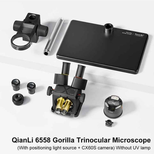 QianLi 6558 6.5X-58X Gorilla Trinocular Microscope with Light Source + CX60S Camera, with Light Source + CX60S Camera,US Plug, with Light Source + CX60S Camera,EU Plug