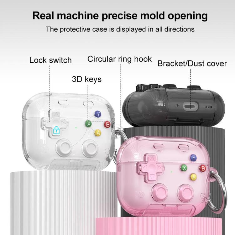 XDcase Transparent Retro Game Console Design Earbuds Case with Holder & Stress Relief Button, For AirPods Pro 3, For AirPods 4, For AirPods Pro 2 / 1