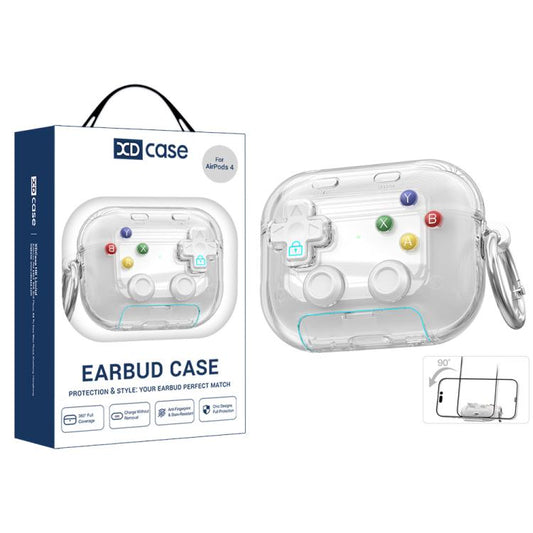 XDcase Transparent Retro Game Console Design Earbuds Case with Holder & Stress Relief Button, For AirPods 5 / 4, For AirPods Pro 3, For AirPods Pro 2 / 1