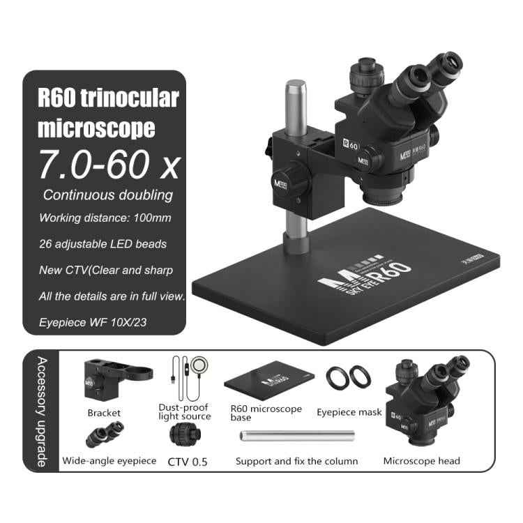 MaAnt Sky Eye R60 7-60X Colorful Trinocular Microscope with Large Base