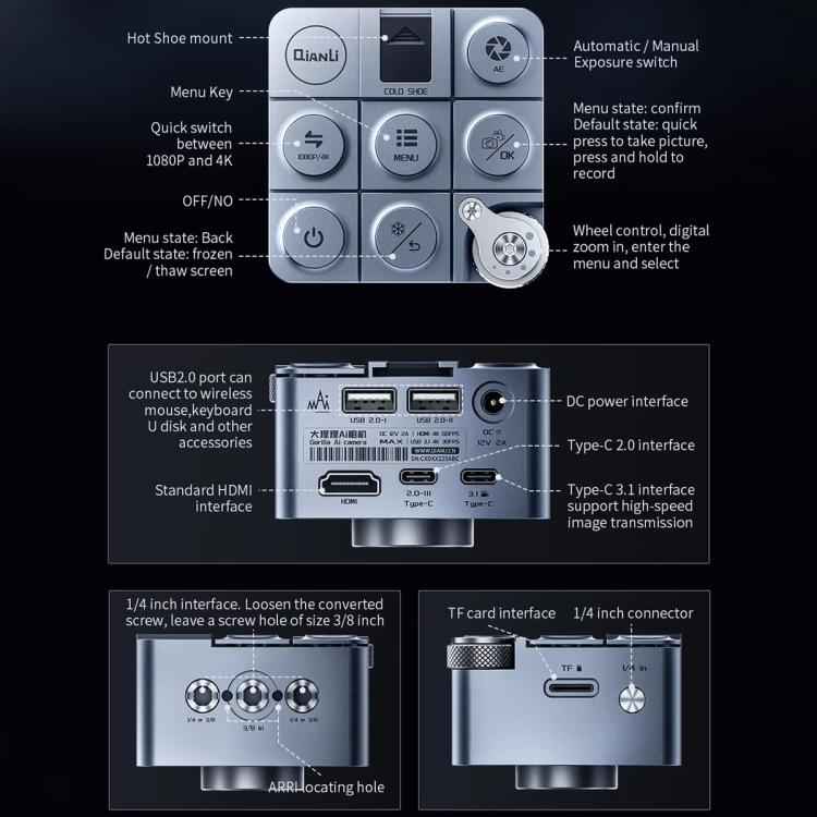 QianLi 6.5X-58X Gorilla 4K Industrial Camera, US Plug, EU Plug