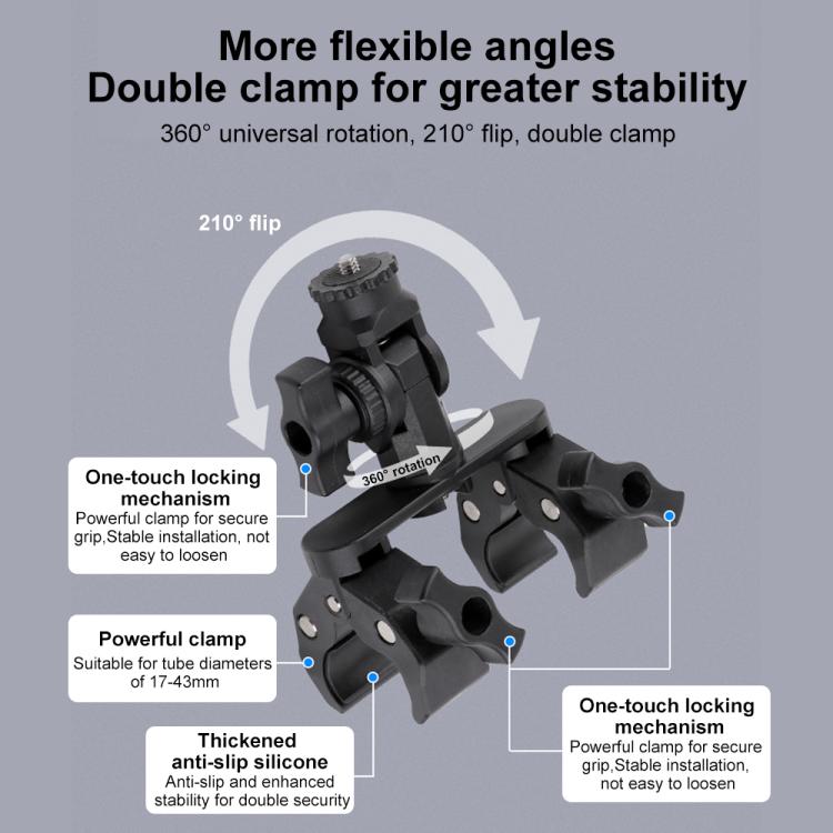 Universal Action Camera Bicycle Handlebar Double-Crab Clamp, With Adapter & Screw, Single Clamp, With Extension Rod & Adapter & Screw, With Extension Rod