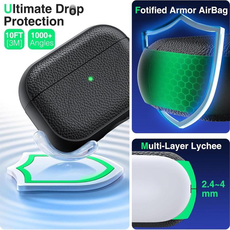 XDcase Lychee Texture TPU Earbuds Case with Buckle, For AirPods Pro 3, For AirPods 4, For AirPods Pro 2 / 1