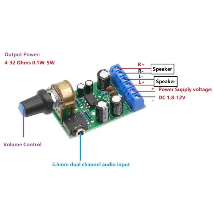 TDA2822M Mini DC2-12V 2.0 Dual-Channel Stereo Amplifier Module, 2.0 Dual-Channel