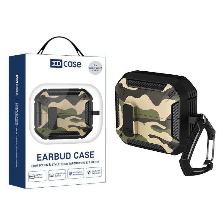 XDcase Camouflage Security Lock Earbuds Case with Carabiner, For Samsung Galaxy Buds3 / 3 Pro / 3 FE