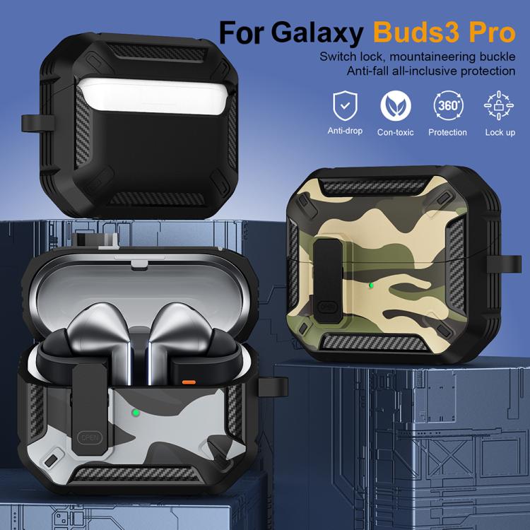 XDcase Camouflage Security Lock Earbuds Case with Carabiner, For Samsung Galaxy Buds3 / 3 Pro / 3 FE