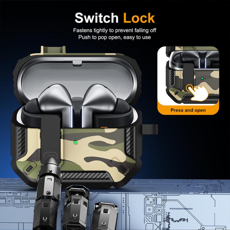 XDcase Camouflage Security Lock Earbuds Case with Carabiner, For Samsung Galaxy Buds3 / 3 Pro / 3 FE
