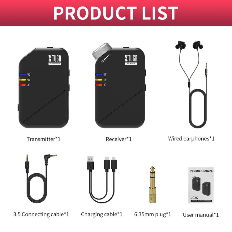 XTUGA J02S 2.4G Mini Wireless In-Ear Stereo Monitor System TX & RX, J02S