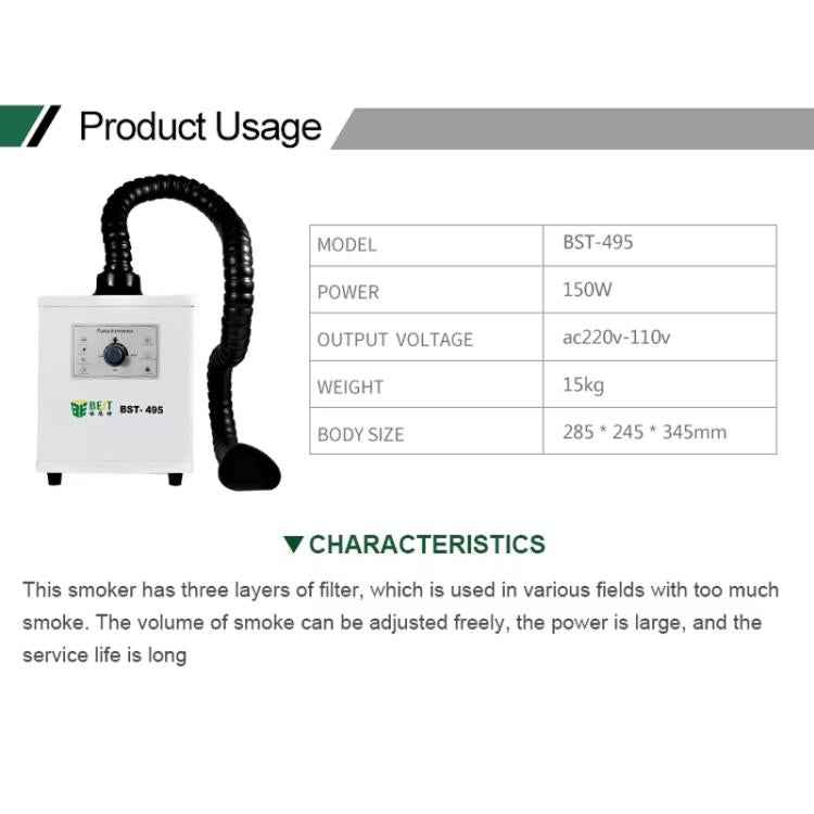 BEST BST-495 Powerful Suction Air Static Multiple Filters Soldering Tin Smoke Purifier, UK Plug, US Plug, EU Plug