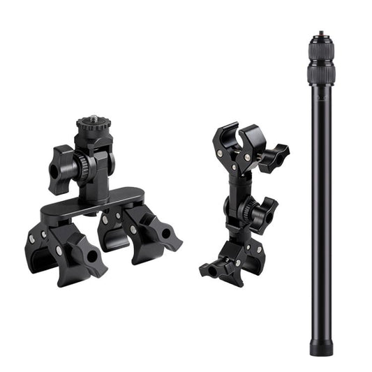 Universal Action Camera Bicycle Handlebar Clamp Holder Extension Rod, With Rod & Dual-Leg Crab & Dual-Head Crab Clamp, With 2 x  Dual-Head-Crab Clamp, With Rod & Dual-Head-Crab & Single-Crab Clamp