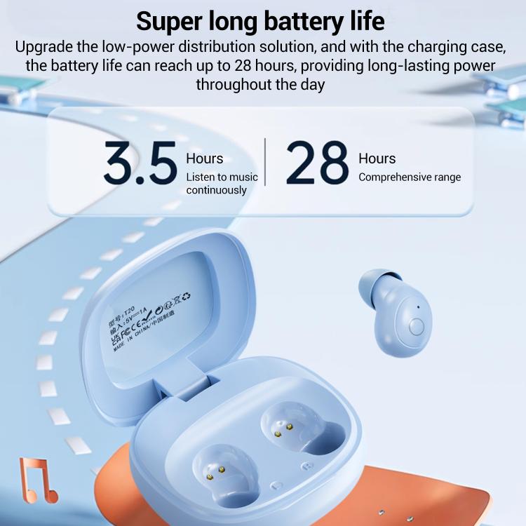T20 Sleep Noise Reduction Mini Silicone In-Ear Bluetooth Earphones, T20