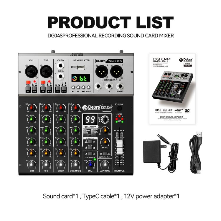 DEBRA DG04S 24bit/192kHz 4-Channels Mixer Sound Card, US Plug, EU Plug, AU Plug, UK Plug