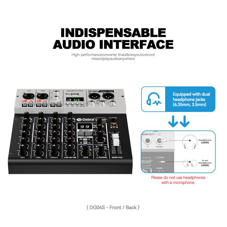 DEBRA DG04S 24bit/192kHz 4-Channels Mixer Sound Card, US Plug, EU Plug, AU Plug, UK Plug