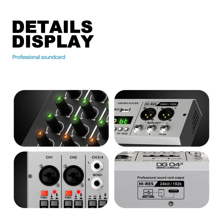 DEBRA DG04S 24bit/192kHz 4-Channels Mixer Sound Card, US Plug, EU Plug, AU Plug, UK Plug