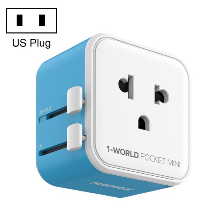 MOMAX UA37 1-World Pocket Mini Ultra-thin Universal Travel Adapter, AU Plug, EU Plug, UK Plug, US Plug