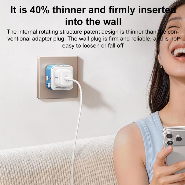MOMAX UA37 1-World Pocket Mini Ultra-thin Universal Travel Adapter, AU Plug, EU Plug, UK Plug, US Plug