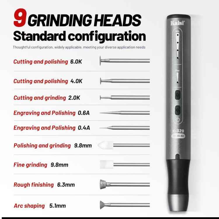 Kaisi 329 Multifunction Charging Polish Pen with 9pcs Grinding Heads, Kaisi 329