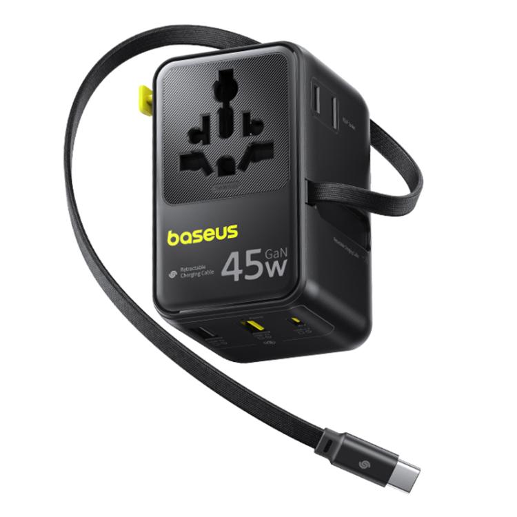 Baseus PicoGo AG11 45W Converter Travel Universal Adapter with Type-C Retractable Cable, 45W