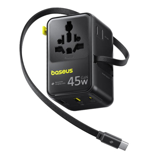 Baseus PicoGo AG11 45W Converter Travel Universal Adapter with Type-C Retractable Cable, 45W