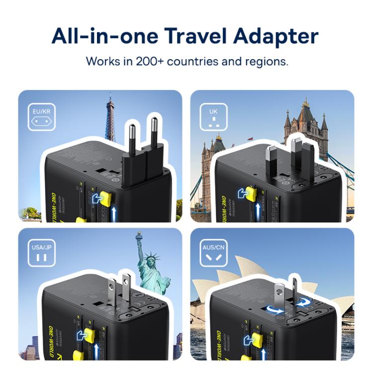 Baseus PicoGo AG11 45W Converter Travel Universal Adapter with Type-C Retractable Cable, 45W