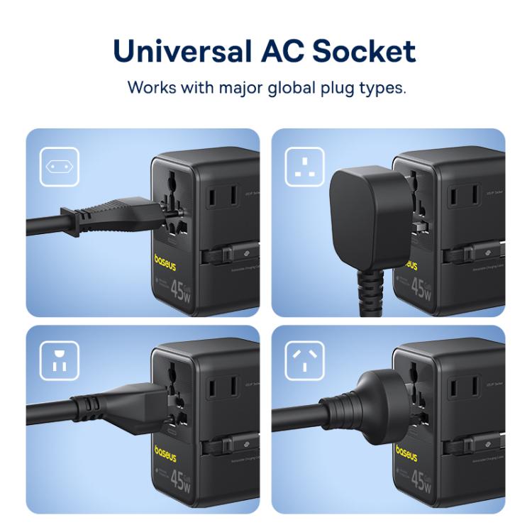 Baseus PicoGo AG11 45W Converter Travel Universal Adapter with Type-C Retractable Cable, 45W