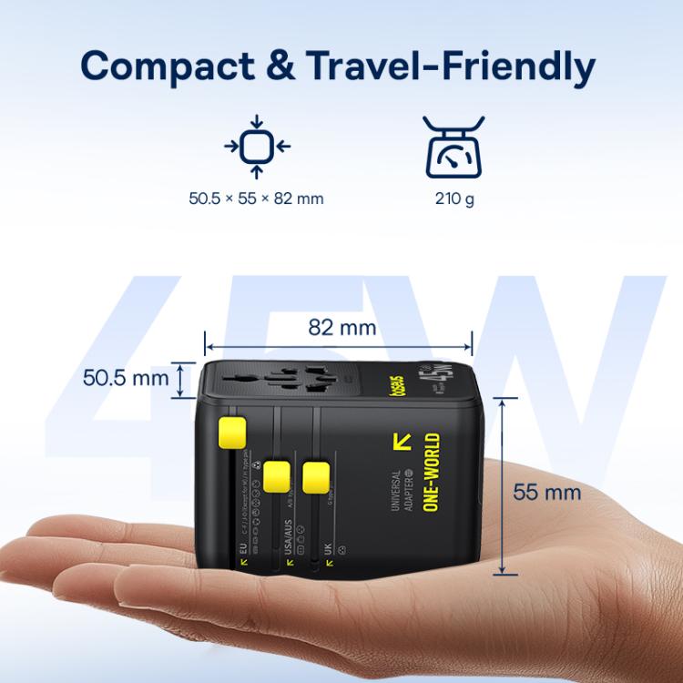 Baseus PicoGo AG11 45W Converter Travel Universal Adapter with Type-C Retractable Cable, 45W