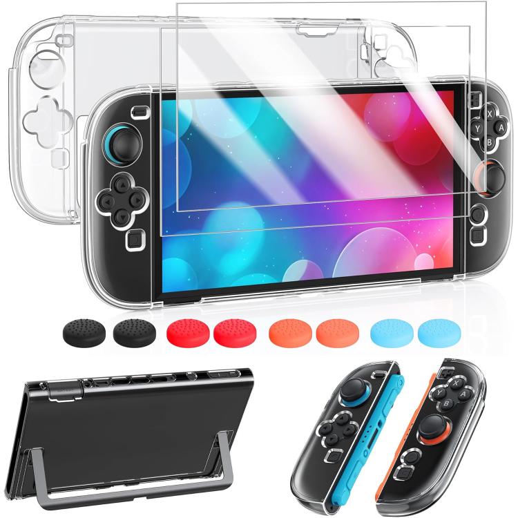 XDcase Separable PC Crystal Case & Tempered Glass Film & Joystick Caps Set, For Nintendo Switch 2, For Nintendo Switch OLED, For Nintendo Switch
