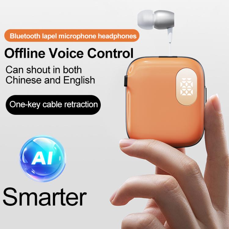 QRSC-K91 AI Edition Lavalier LED Digital Display Bluetooth Earphone with 32cm Retractable Cable