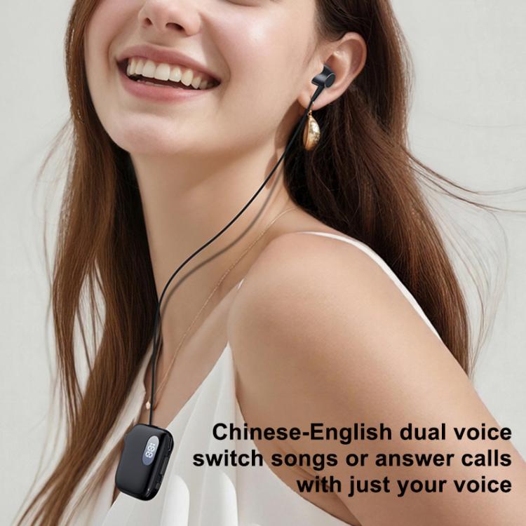 QRSC-K91 AI Edition Lavalier LED Digital Display Bluetooth Earphone with 32cm Retractable Cable