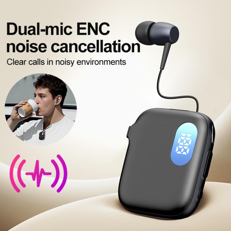 QRSC-K91 AI Edition Lavalier LED Digital Display Bluetooth Earphone with 32cm Retractable Cable