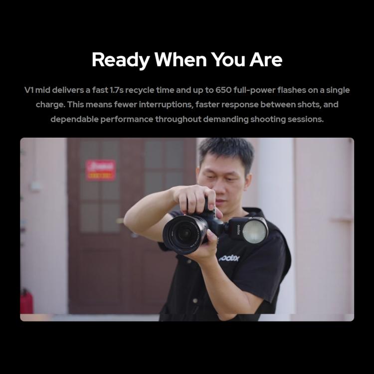 Godox V1 Mid TTL Li-ion Round Head Camera Flash, For Canon, For Nikon, For Sony, For FUJIFILM, For Olympus