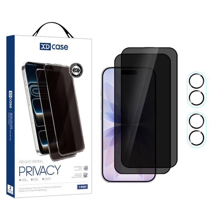XDcase 2 Pairs Anti-Peep Tempered Glass Screen Protector + Silkscreen Lens Protector, For iPhone 17 Pro Max, For iPhone 17 Pro, For iPhone 17, For iPhone Air