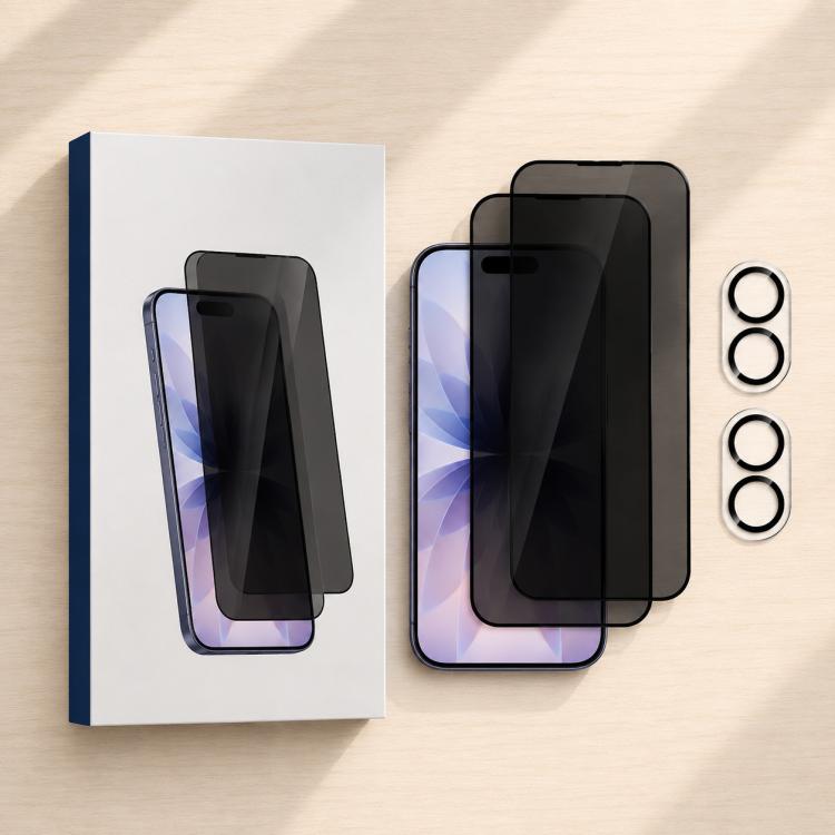 XDcase 2 Pairs Anti-Peep Tempered Glass Screen Protector + Silkscreen Lens Protector, For iPhone 17 Pro Max, For iPhone 17 Pro, For iPhone 17, For iPhone Air
