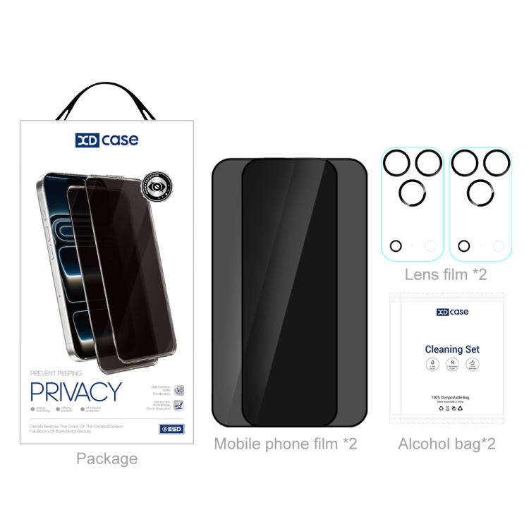 XDcase 2 Pairs Anti-Peep Tempered Glass Screen Protector + Silkscreen Lens Protector, For iPhone 17 Pro Max, For iPhone 17 Pro, For iPhone 17, For iPhone Air
