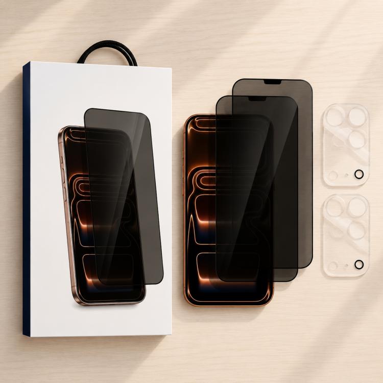 XDcase 2 Pairs Anti-Peep Tempered Glass Screen Protector + Transparent Lens Protector, For iPhone 17 Pro Max, For iPhone 17 Pro, For iPhone 17, For iPhone Air