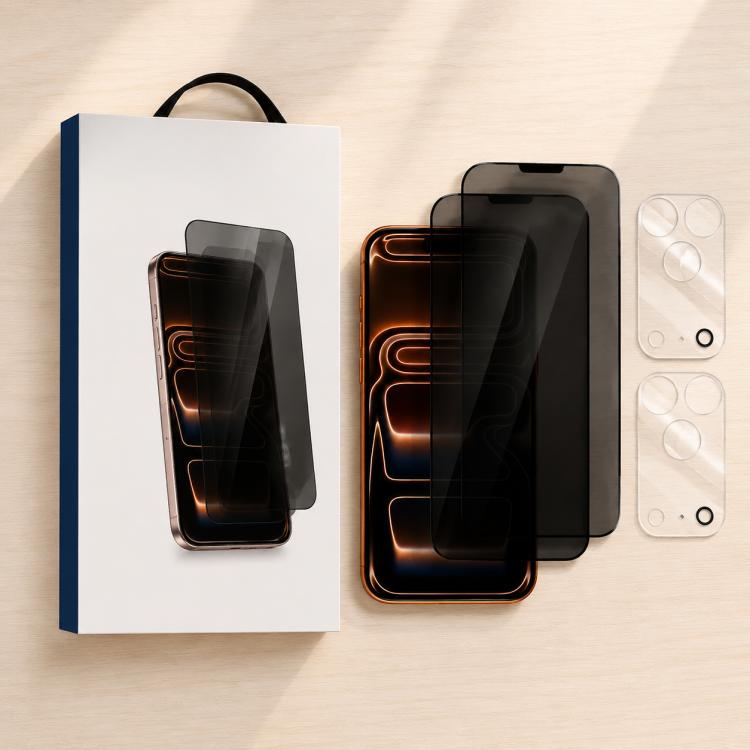 XDcase 2 Pairs Anti-Peep Tempered Glass Screen Protector + Transparent Lens Protector, For iPhone 17 Pro Max, For iPhone 17 Pro, For iPhone 17, For iPhone Air