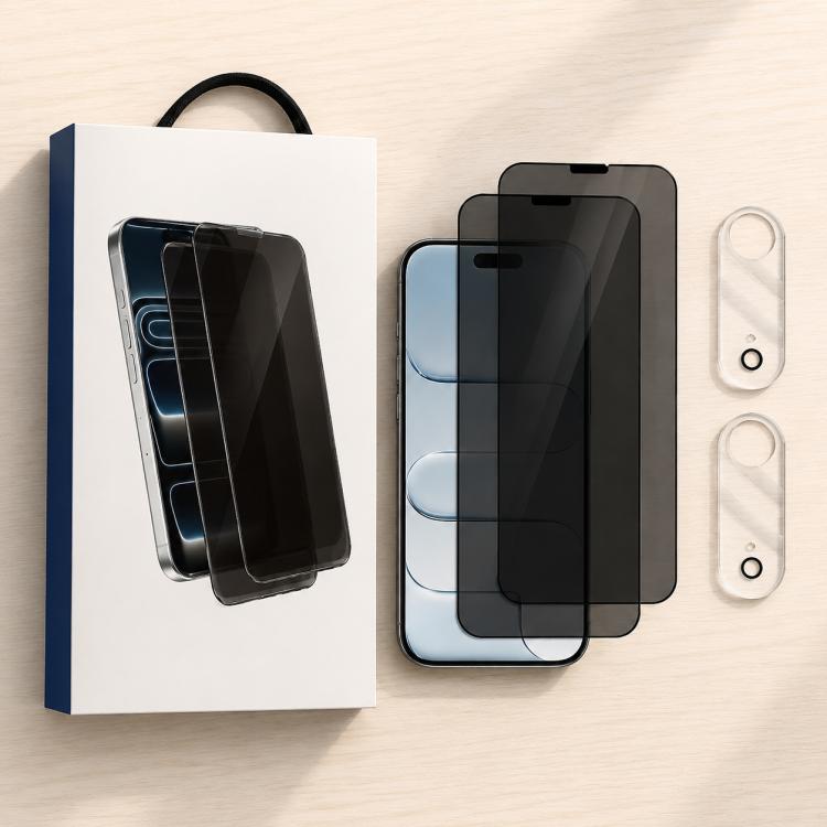XDcase 2 Pairs Anti-Peep Tempered Glass Screen Protector + Transparent Lens Protector, For iPhone 17 Pro Max, For iPhone 17 Pro, For iPhone 17, For iPhone Air