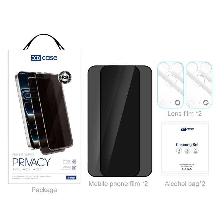 XDcase 2 Pairs Anti-Peep Tempered Glass Screen Protector + Transparent Lens Protector, For iPhone 17 Pro Max, For iPhone 17 Pro, For iPhone 17, For iPhone Air