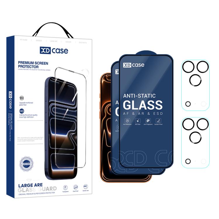 XDcase 2 Pairs HD Tempered Glass Screen Protector + Silkscreen Lens Protector, For iPhone 17 Pro Max, For iPhone 17 Pro, For iPhone 17, For iPhone Air