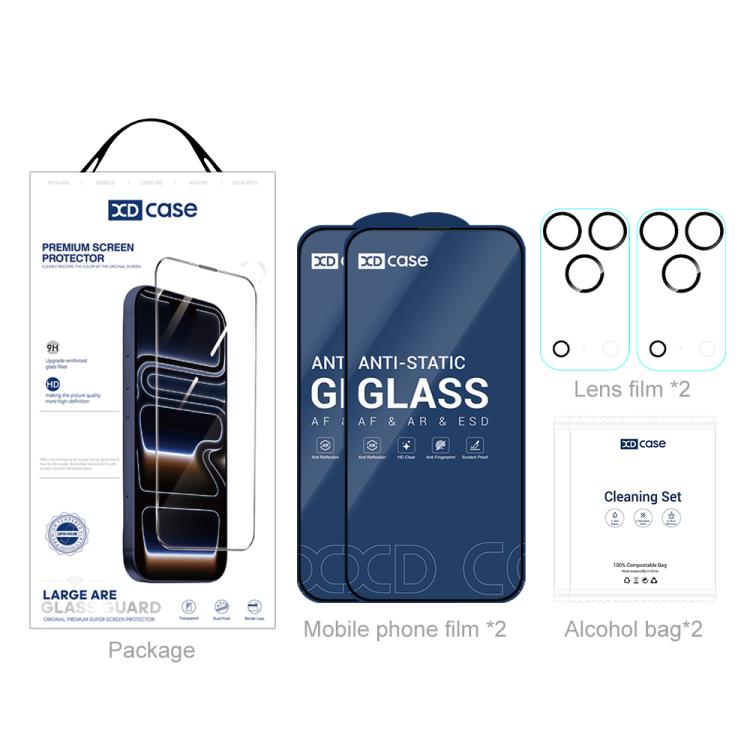 XDcase 2 Pairs HD Tempered Glass Screen Protector + Silkscreen Lens Protector, For iPhone 17 Pro Max, For iPhone 17 Pro, For iPhone 17, For iPhone Air