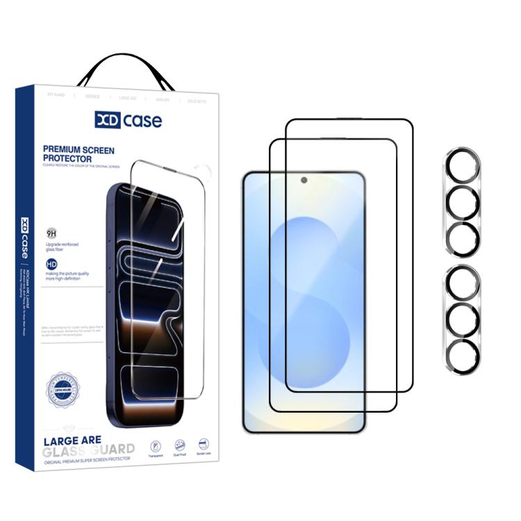 XDcase 2 Pairs HD Tempered Glass Screen Protector + Silkscreen Lens Protector, For Galaxy S26+ 5G, For Galaxy S26 Ultra 5G, For Galaxy S26 5G